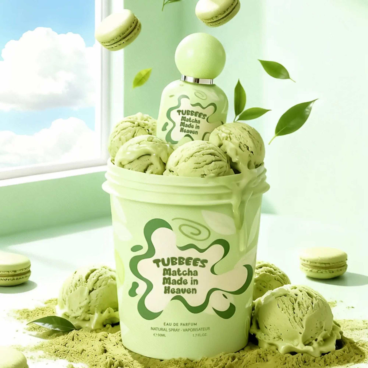 Matcha Made In Heaven 50ml unisex perfume bottle by Tubbees with elegant green and gold design