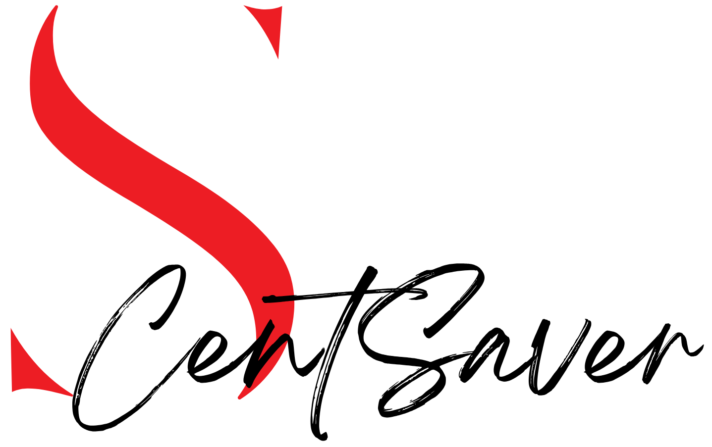 A logo-style graphic on a white background featuring a large red stylized 'S' and the word 'CentSaver' in black script.