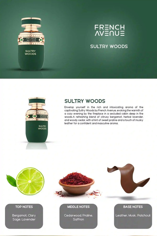 Sultry Woods Perfume 80ml EDP French Avenue by Fragrance World | ScentSaver